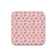 Cute Chihuahua With Sparkles On A Pink Background Rubber Square Coaster (4 Pack)  by SychEva