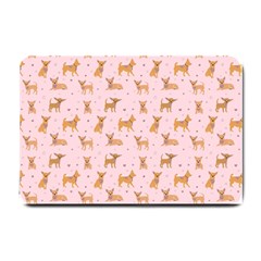 Cute Chihuahua With Sparkles On A Pink Background Small Doormat  by SychEva
