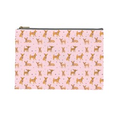 Cute Chihuahua With Sparkles On A Pink Background Cosmetic Bag (large) by SychEva