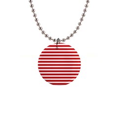 Red And White Stripes Pattern, Geometric Theme 1  Button Necklace by Casemiro