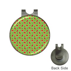 Juicy Slices Of Watermelon On A Green Background Hat Clips With Golf Markers by SychEva