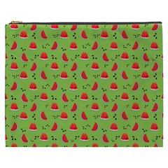 Juicy Slices Of Watermelon On A Green Background Cosmetic Bag (xxxl) by SychEva