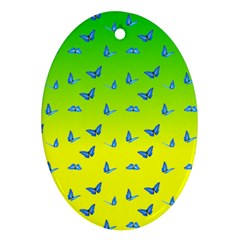Blue Butterflies At Yellow And Green, Two Color Tone Gradient Oval Ornament (two Sides) by Casemiro