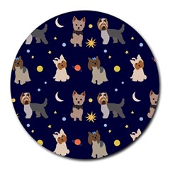 Terrier Cute Dog With Stars Sun And Moon Round Mousepads by SychEva