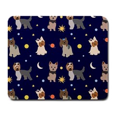 Terrier Cute Dog With Stars Sun And Moon Large Mousepads by SychEva