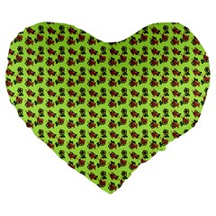 Cute Deer Pattern Green Large 19  Premium Flano Heart Shape Cushions by snowwhitegirl