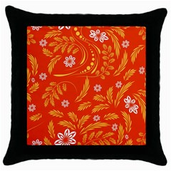 Folk Flowers Pattern Floral Surface Design Seamless Pattern Throw Pillow Case (black) by Eskimos