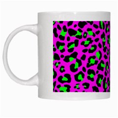 Pink And Green Leopard Spots Pattern White Mugs by Casemiro