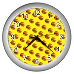 Vector Burgers, fast food sandwitch pattern at yellow Wall Clock (Silver)