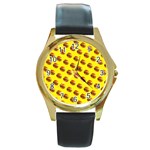 Vector Burgers, fast food sandwitch pattern at yellow Round Gold Metal Watch