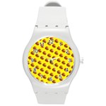 Vector Burgers, fast food sandwitch pattern at yellow Round Plastic Sport Watch (M)