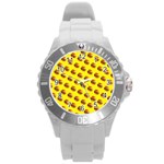 Vector Burgers, fast food sandwitch pattern at yellow Round Plastic Sport Watch (L)