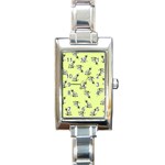 Black and white vector flowers at canary yellow Rectangle Italian Charm Watch