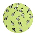 Black and white vector flowers at canary yellow Ornament (Round)
