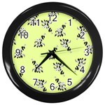 Black and white vector flowers at canary yellow Wall Clock (Black)
