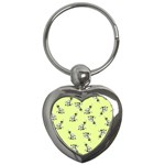 Black and white vector flowers at canary yellow Key Chain (Heart)