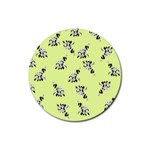 Black and white vector flowers at canary yellow Rubber Coaster (Round) 