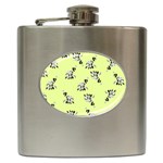 Black and white vector flowers at canary yellow Hip Flask (6 oz)