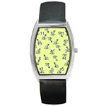 Black and white vector flowers at canary yellow Barrel Style Metal Watch
