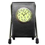 Black and white vector flowers at canary yellow Pen Holder Desk Clock