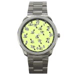 Black and white vector flowers at canary yellow Sport Metal Watch