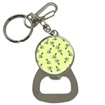 Black and white vector flowers at canary yellow Bottle Opener Key Chain