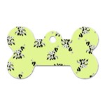 Black and white vector flowers at canary yellow Dog Tag Bone (One Side)