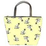 Black and white vector flowers at canary yellow Bucket Bag