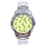 Black and white vector flowers at canary yellow Stainless Steel Analogue Watch