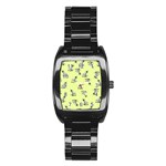 Black and white vector flowers at canary yellow Stainless Steel Barrel Watch