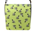 Black and white vector flowers at canary yellow Flap Closure Messenger Bag (L)