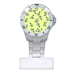 Black and white vector flowers at canary yellow Plastic Nurses Watch