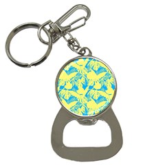 Yellow And Blue Leafs Silhouette At Sky Blue Bottle Opener Key Chain