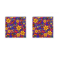 Gay Pride Rainbow Floral Paisley Cufflinks (square) by VernenInk