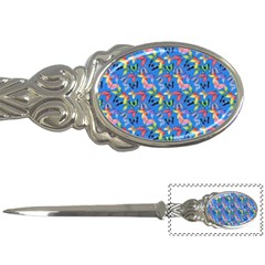 Multicolored Butterflies Fly On A Blue Background Letter Opener by SychEva