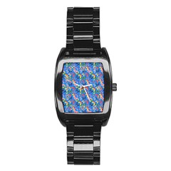 Multicolored Butterflies Fly On A Blue Background Stainless Steel Barrel Watch by SychEva