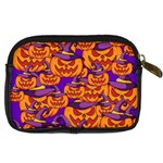 Purple and orange pumpkins, crazy Halloween pattern, Jack o  Lantern Digital Camera Leather Case Back