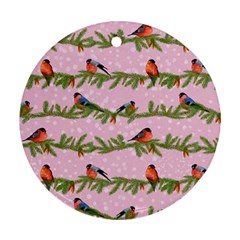 Bullfinches Sit On Branches On A Pink Background Ornament (round) by SychEva