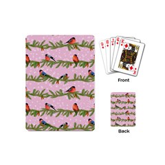Bullfinches Sit On Branches On A Pink Background Playing Cards Single Design (mini) by SychEva