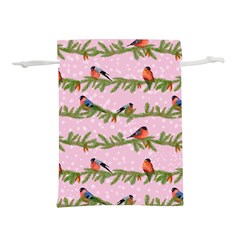 Bullfinches Sit On Branches On A Pink Background Lightweight Drawstring Pouch (l) by SychEva