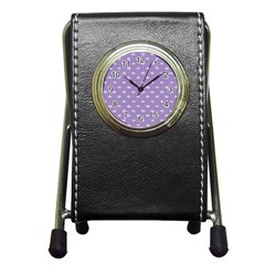 Pink Clouds On Purple Background Pen Holder Desk Clock by SychEva