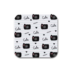 Cute Cameras Doodles Hand Drawn Rubber Square Coaster (4 Pack)
