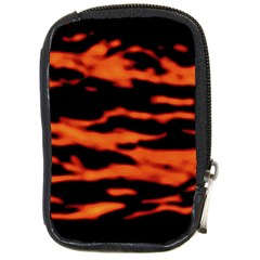 Red  Waves Abstract Series No9 Compact Camera Leather Case by DimitriosArt