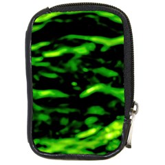Green  Waves Abstract Series No3 Compact Camera Leather Case by DimitriosArt