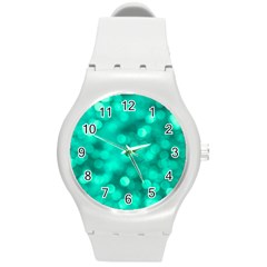 Light Reflections Abstract No9 Turquoise Round Plastic Sport Watch (m) by DimitriosArt