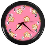 Cookies Pattern Pink Wall Clock (Black) Front