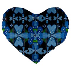 Rare Excotic Blue Flowers In The Forest Of Calm And Peace Large 19  Premium Flano Heart Shape Cushions by pepitasart