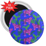 Pink Tigers On A Blue Background 3  Magnets (10 pack) 