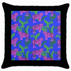Pink Tigers On A Blue Background Throw Pillow Case (black) by SychEva