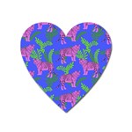Pink Tigers On A Blue Background Heart Magnet